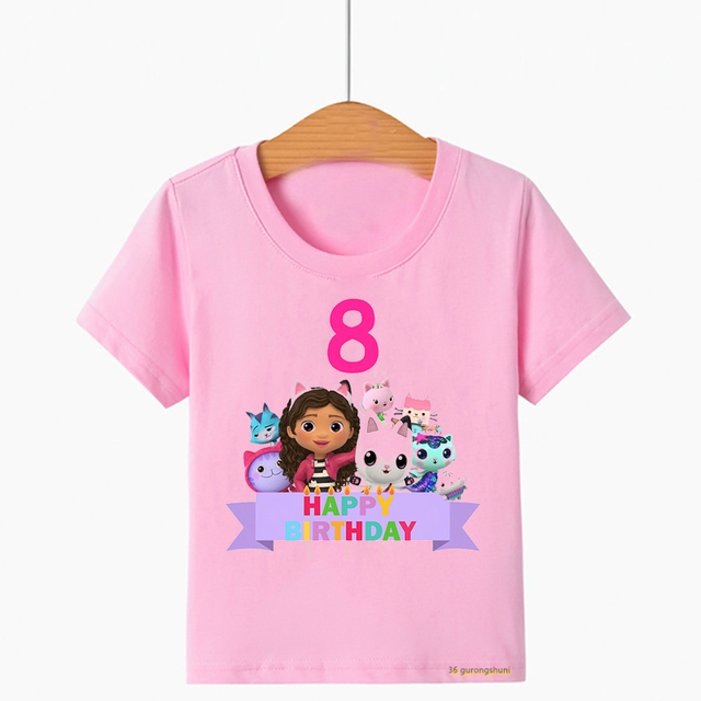 Kawaii T-Shirt dla dziewcząt - śliczna koszulka z nadrukiem Gabbys domek dla lalek, idealna na urodziny dla dziewczynek w wieku 2-10 lat - Wianko - 8