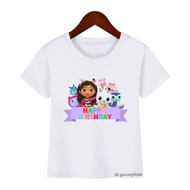 Kawaii T-Shirt dla dziewcząt - śliczna koszulka z nadrukiem Gabbys domek dla lalek, idealna na urodziny dla dziewczynek w wieku 2-10 lat - Wianko - 3