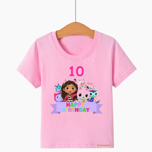 Kawaii T-Shirt dla dziewcząt - śliczna koszulka z nadrukiem Gabbys domek dla lalek, idealna na urodziny dla dziewczynek w wieku 2-10 lat - Wianko - 4