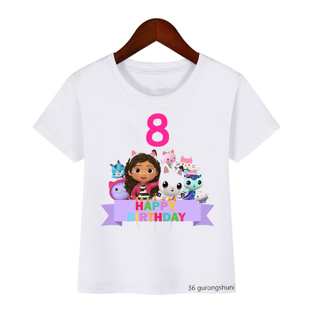 Kawaii T-Shirt dla dziewcząt - śliczna koszulka z nadrukiem Gabbys domek dla lalek, idealna na urodziny dla dziewczynek w wieku 2-10 lat - Wianko - 9