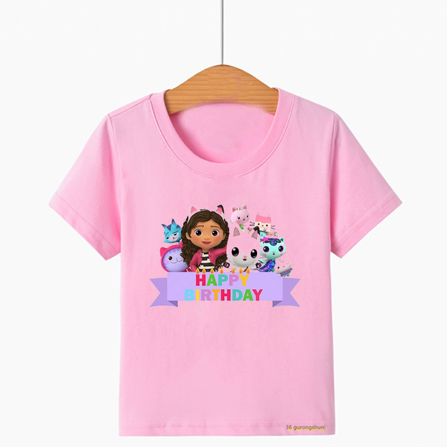 Kawaii T-Shirt dla dziewcząt - śliczna koszulka z nadrukiem Gabbys domek dla lalek, idealna na urodziny dla dziewczynek w wieku 2-10 lat - Wianko - 2