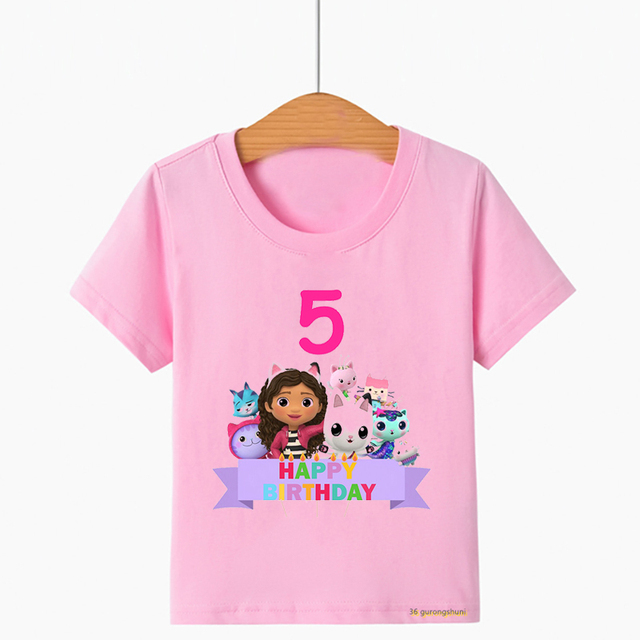 Kawaii T-Shirt dla dziewcząt - śliczna koszulka z nadrukiem Gabbys domek dla lalek, idealna na urodziny dla dziewczynek w wieku 2-10 lat - Wianko - 14