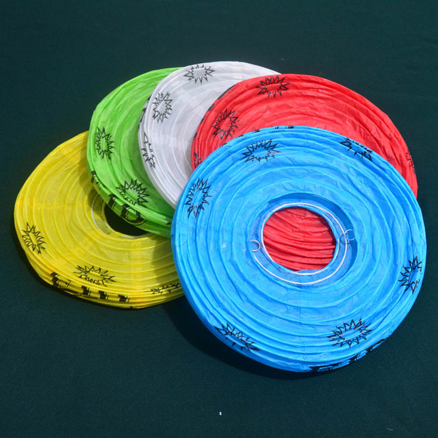 DIY składane okrągłe papierowe latarnie 25cm - biały, niebieski, zielony, żółty, czerwony - 5 paczek - Wianko - 1