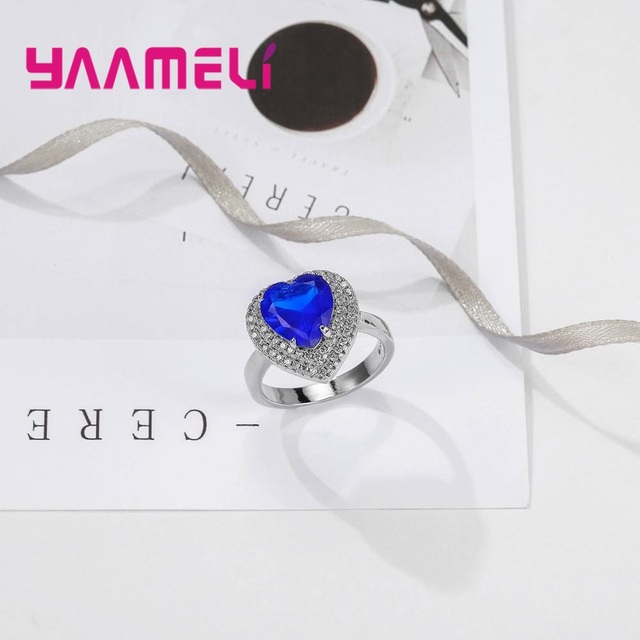 Pierścionek zaręczynowy z dużym niebieskim klejnotem w luksusowym designie i pełnych cyrkonii - idealny prezent dla kobiet - Wianko - 5