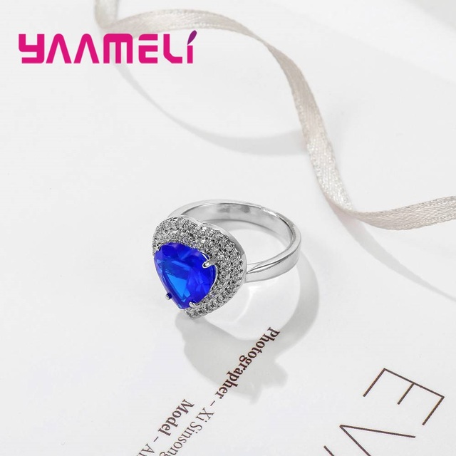 Pierścionek zaręczynowy z dużym niebieskim klejnotem w luksusowym designie i pełnych cyrkonii - idealny prezent dla kobiet - Wianko - 4