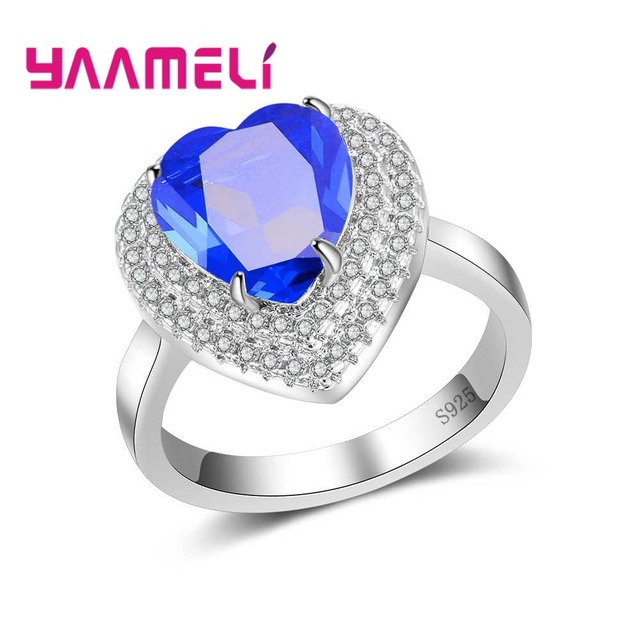 Pierścionek zaręczynowy z dużym niebieskim klejnotem w luksusowym designie i pełnych cyrkonii - idealny prezent dla kobiet - Wianko - 2