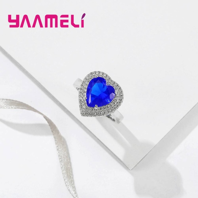 Pierścionek zaręczynowy z dużym niebieskim klejnotem w luksusowym designie i pełnych cyrkonii - idealny prezent dla kobiet - Wianko - 6