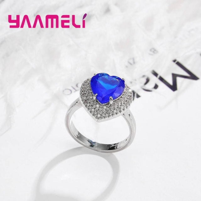 Pierścionek zaręczynowy z dużym niebieskim klejnotem w luksusowym designie i pełnych cyrkonii - idealny prezent dla kobiet - Wianko - 3