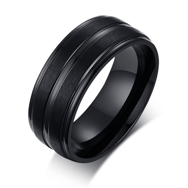 Pierścień męski z czarną falą, szerokość 8 mm, wykonany ze stali nierdzewnej - Wianko - 2
