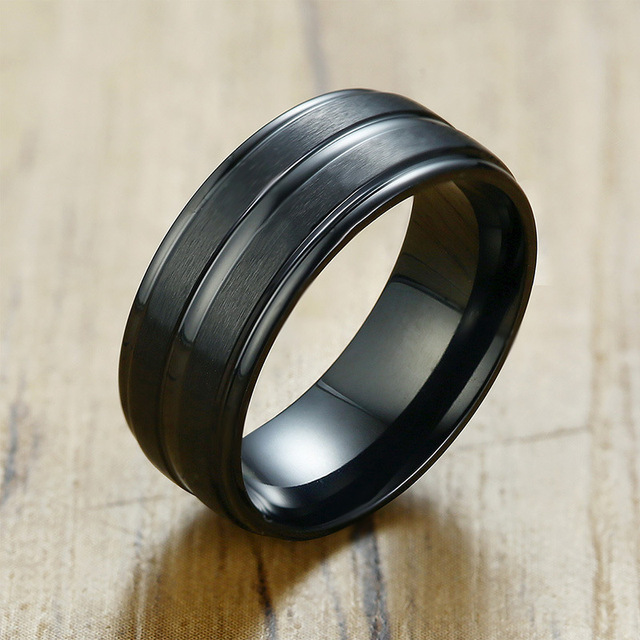 Pierścień męski z czarną falą, szerokość 8 mm, wykonany ze stali nierdzewnej - Wianko - 5
