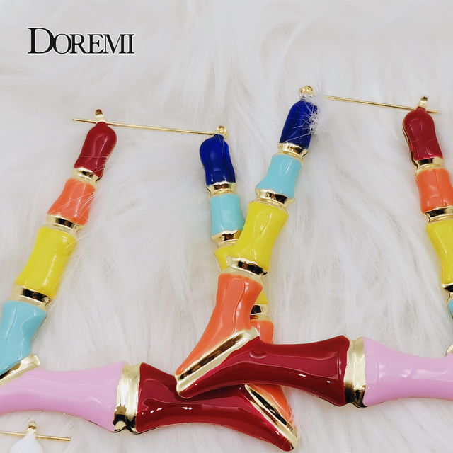Personalizowane kolczyki DOREMI - kolorowe trójkąty, bambus, Hiphop, różne rozmiary (50/60/70mm), niestandardowy styl - Wianko - 5