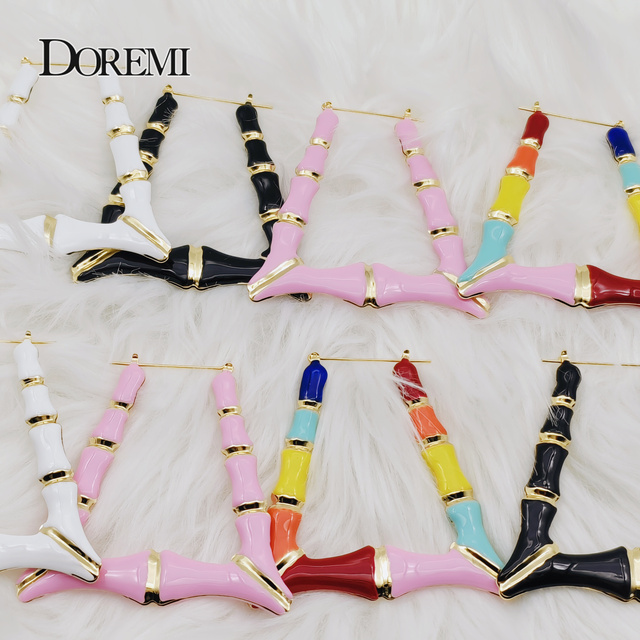 Personalizowane kolczyki DOREMI - kolorowe trójkąty, bambus, Hiphop, różne rozmiary (50/60/70mm), niestandardowy styl - Wianko - 4
