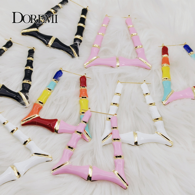 Personalizowane kolczyki DOREMI - kolorowe trójkąty, bambus, Hiphop, różne rozmiary (50/60/70mm), niestandardowy styl - Wianko - 3