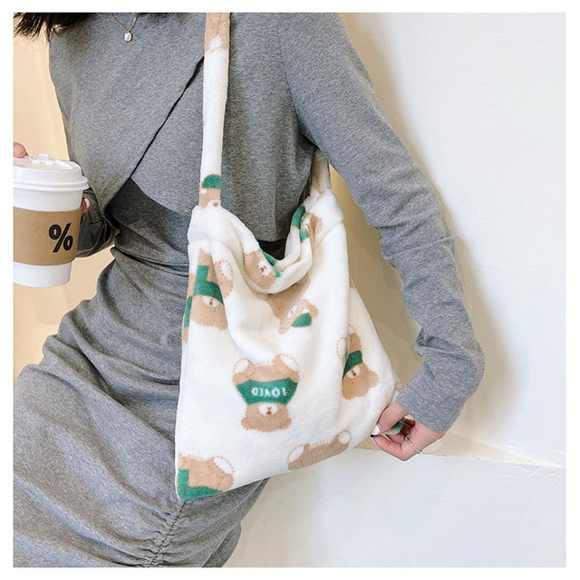 Duża torba na ramię dla kobiet z bawełnianej tkaniny w stylu koreańskim i japońskim - pojemna, pluszowa i nowoczesna - Wianko - 15
