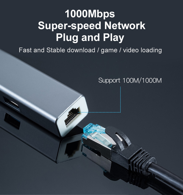 Hub USB C Ethernet 4-in-1 - przystawka Gigabit Ethernet 10/100/1000Mbps z portem USB 3.0 do Macbook Pro i Windows - Wianko - 8