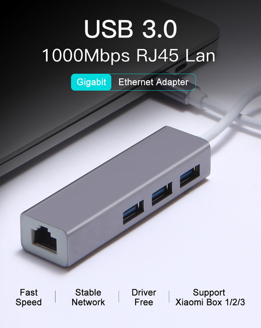 Hub USB C Ethernet 4-in-1 - przystawka Gigabit Ethernet 10/100/1000Mbps z portem USB 3.0 do Macbook Pro i Windows - Wianko - 4