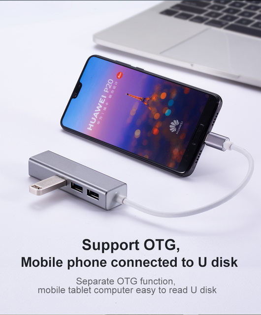 Hub USB C Ethernet 4-in-1 - przystawka Gigabit Ethernet 10/100/1000Mbps z portem USB 3.0 do Macbook Pro i Windows - Wianko - 9