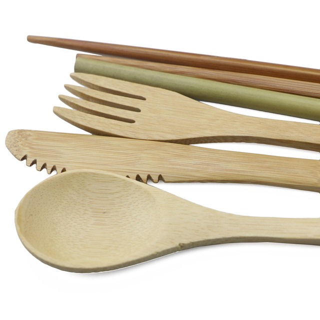 7 sztuk przenośnych sztućców podróżnych - zestaw drewnianych naczyń obiadowych z bambusowym etui - Wianko - 2