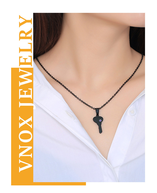 Vnox Personalizowany zestaw naszyjników Key Heart Puzzle z Birthstones dla pary - Wianko - 3