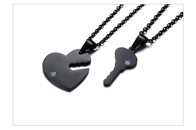 Vnox Personalizowany zestaw naszyjników Key Heart Puzzle z Birthstones dla pary - Wianko - 9