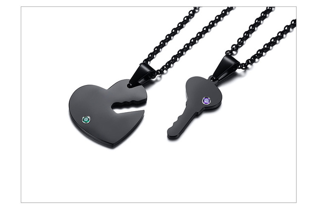 Vnox Personalizowany zestaw naszyjników Key Heart Puzzle z Birthstones dla pary - Wianko - 8