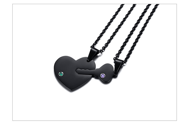 Vnox Personalizowany zestaw naszyjników Key Heart Puzzle z Birthstones dla pary - Wianko - 12