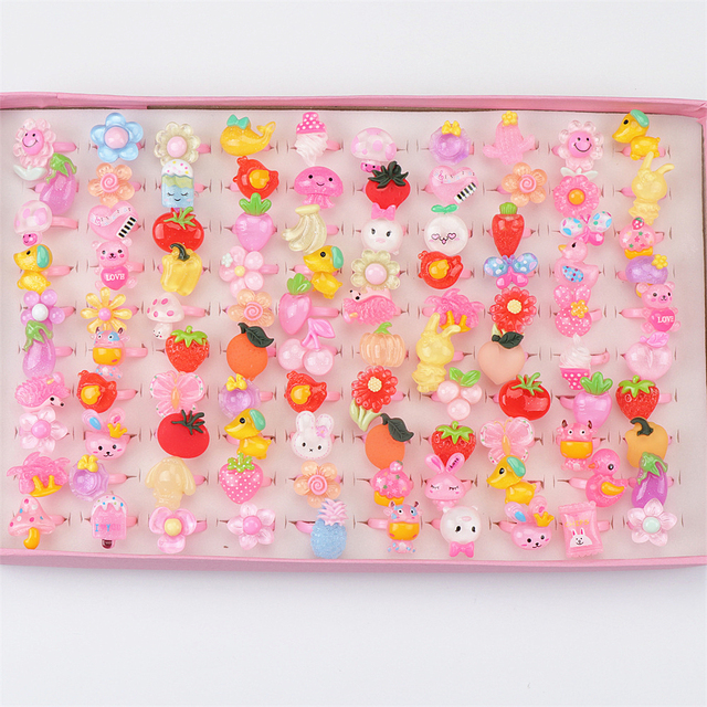 10 sztuk kolorowych pierścieni z kwiatowymi owocami zwierzątek dla dziewczynek - piękna biżuteria mix stylów w prezencie - Wianko - 6