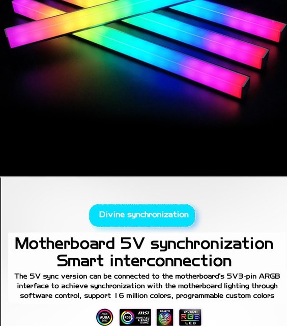 Taśma LED 4pin RGB ARGB 5V 3PIN do obudowy komputera - podłużna lampa magnetyczna z synchronizacją kolorów - Wianko - 6