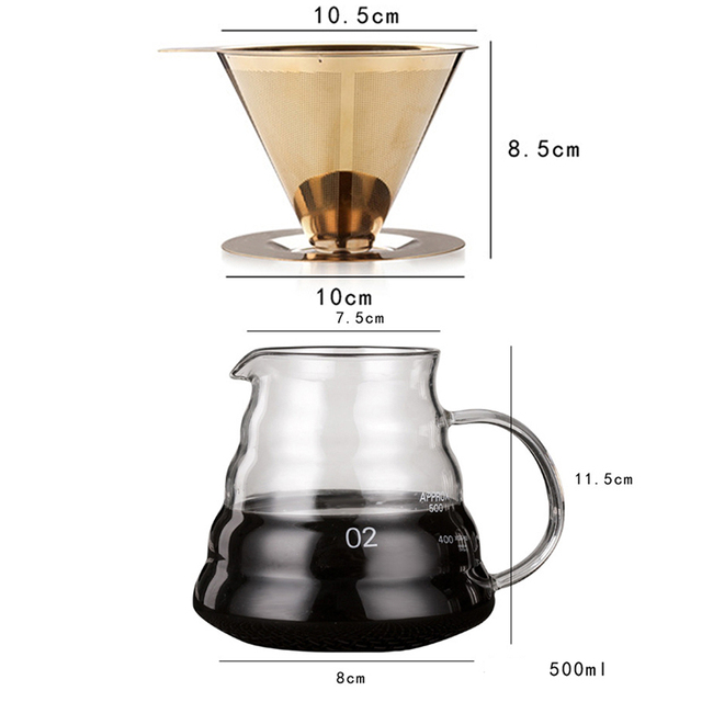 Wielokrotnego użytku filtr do kawy z wytrzymałym uchwytem ze stali nierdzewnej, kosz filtra Mesh, odporny na ciepło szklany dzbanek do kawy - Wianko - 2