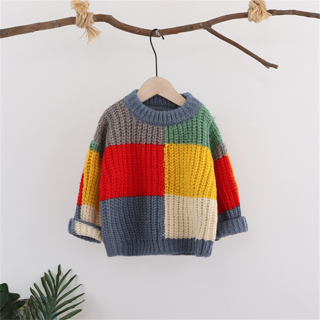 Sweter dla mamy i dziecka w kratę tęczową, dzianina, pasujący do strojów rodzinnych - Wianko - 14