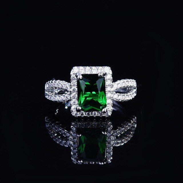 Luksusowy, nowy pierścionek zaręczynowy zielony 2021, prostokątny, prezent na rocznicę - Wianko - 1