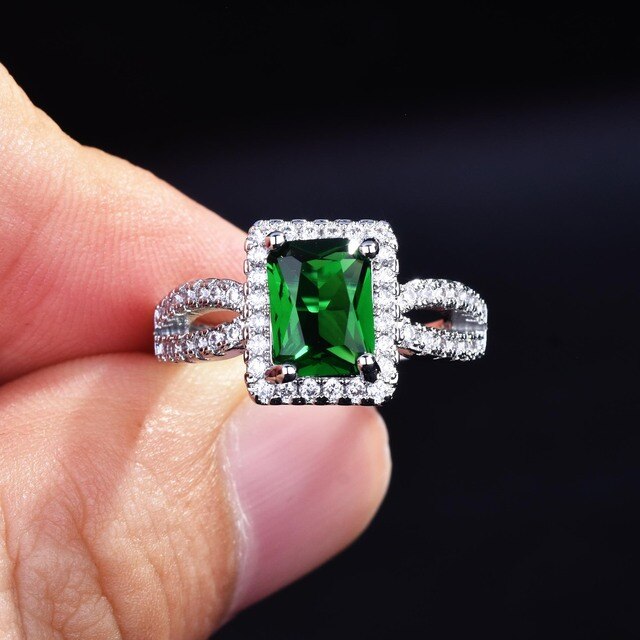 Luksusowy, nowy pierścionek zaręczynowy zielony 2021, prostokątny, prezent na rocznicę - Wianko - 5
