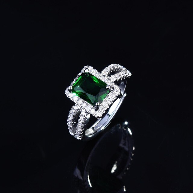 Luksusowy, nowy pierścionek zaręczynowy zielony 2021, prostokątny, prezent na rocznicę - Wianko - 4