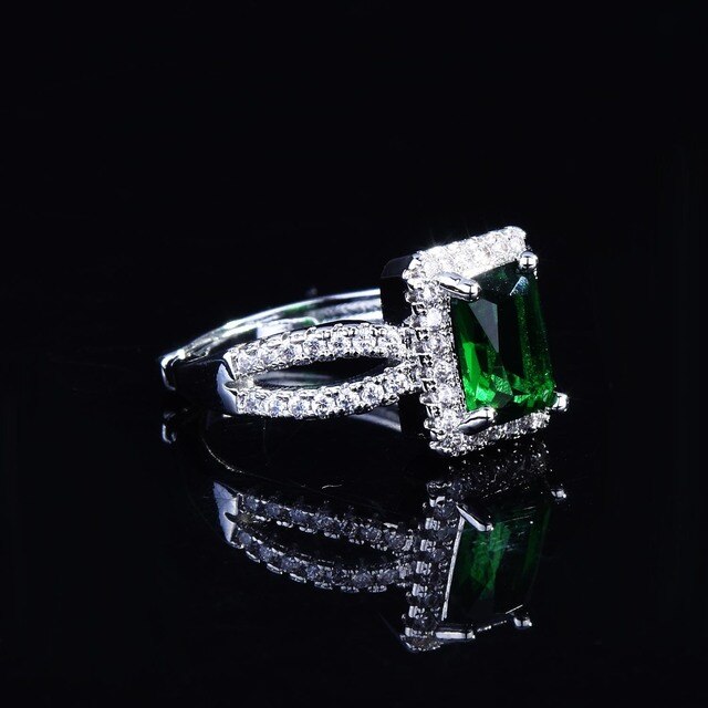 Luksusowy, nowy pierścionek zaręczynowy zielony 2021, prostokątny, prezent na rocznicę - Wianko - 2