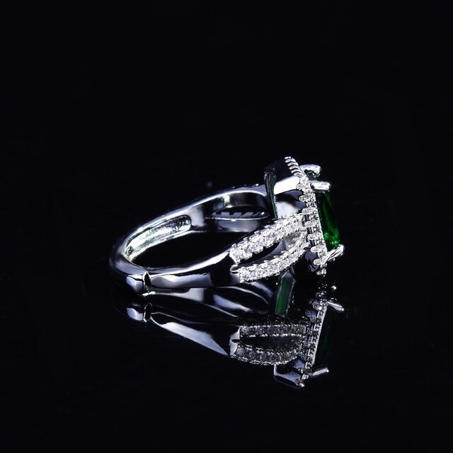 Luksusowy, nowy pierścionek zaręczynowy zielony 2021, prostokątny, prezent na rocznicę - Wianko - 3