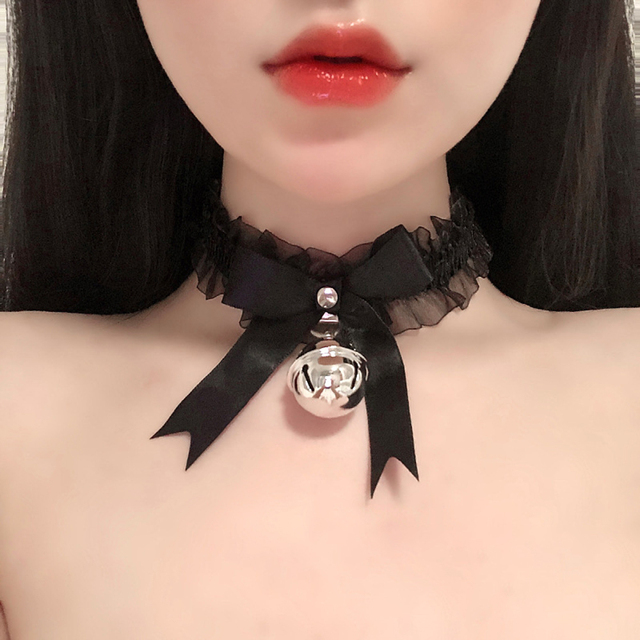 Gothic Lolita Choker z Koronkowym Kokardą i Dzwonkiem - Naszyjnik na Szyję Harajuku Cosplay Kawaii - Wianko - 6