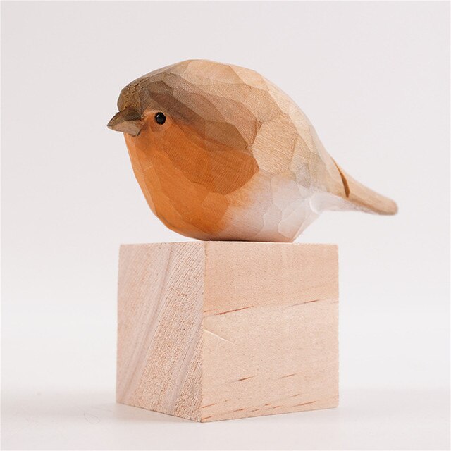 Figurka ptaka - mały drewniany, ręcznie rzeźbiona statuetka z ptakiem - Wianko - 5