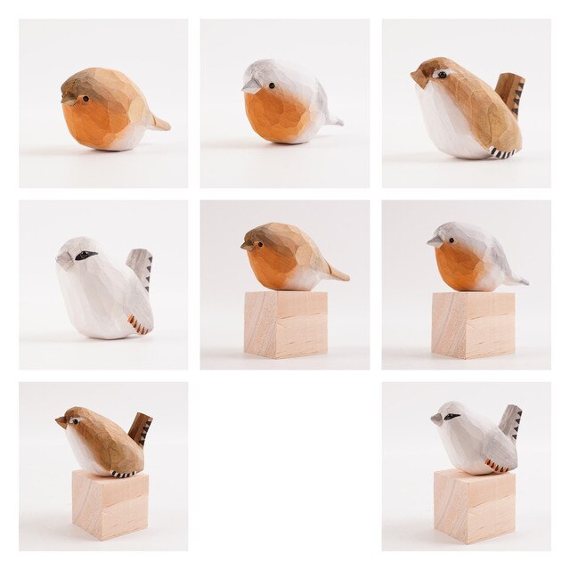 Figurka ptaka - mały drewniany, ręcznie rzeźbiona statuetka z ptakiem - Wianko - 1