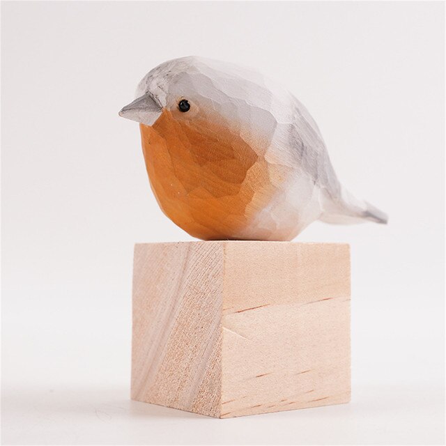 Figurka ptaka - mały drewniany, ręcznie rzeźbiona statuetka z ptakiem - Wianko - 6