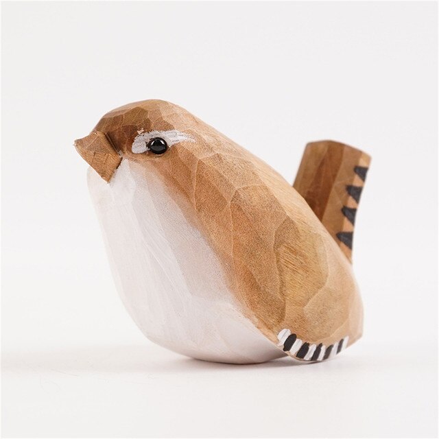 Figurka ptaka - mały drewniany, ręcznie rzeźbiona statuetka z ptakiem - Wianko - 3