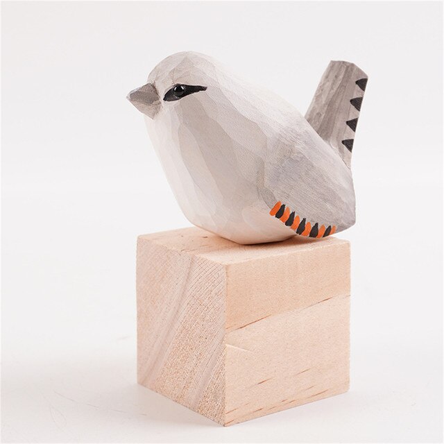 Figurka ptaka - mały drewniany, ręcznie rzeźbiona statuetka z ptakiem - Wianko - 8