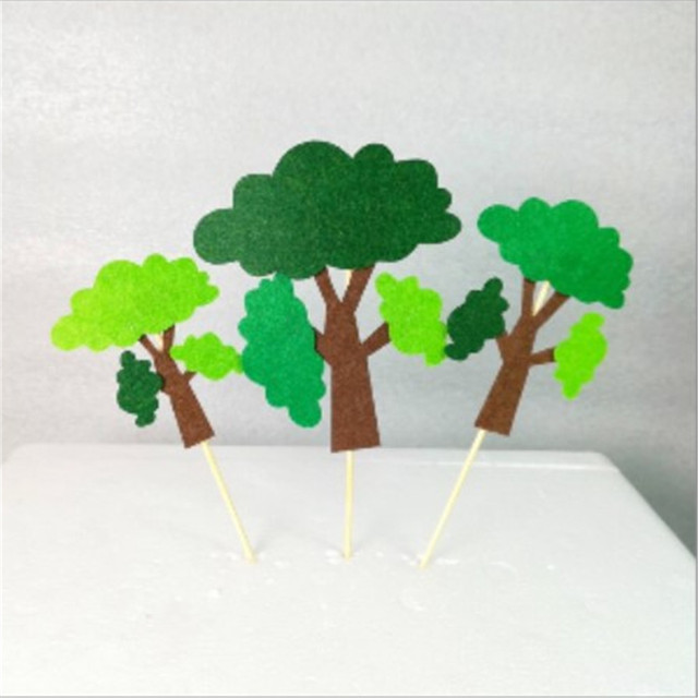 Woodland Safari - Zielone Drzewo Ozdoba Tortu - Filcowe Narzędzie do Dekoracji Ciast - Urodziny Dla Dzieci, Baby Shower - Wianko - 5