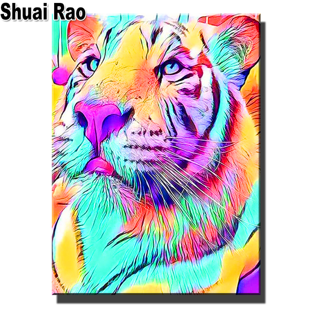 Diamentowy obraz - Kolorowy tygrys - Kwadratowe 5D DIY - Mozaika haftowa - Dekoracja domu - Wianko - 3