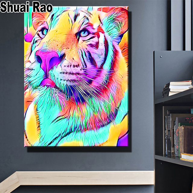 Diamentowy obraz - Kolorowy tygrys - Kwadratowe 5D DIY - Mozaika haftowa - Dekoracja domu - Wianko - 4