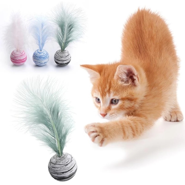 Zabawka dla kota - piłka z piórem EVA, lekka piankowa zabawka interaktywna dla kotów i psów - Wianko - 1