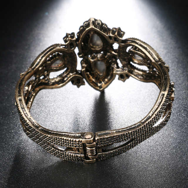 Antyczne bransoletki ręcznie rzeźbione Kinel, złoty kolor z kryształkami - Wianko - 7