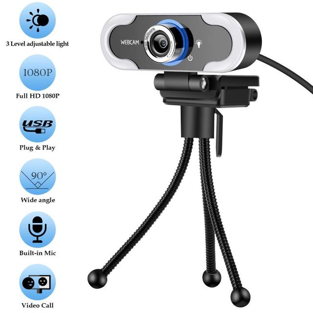 Nowa kamera internetowa HD 2021 z obrotową kamerą 1080P, mikrofonem i oświetleniem LED do spotkań biurowych na żywo na komputer stacjonarny i laptop USB - Wianko - 2