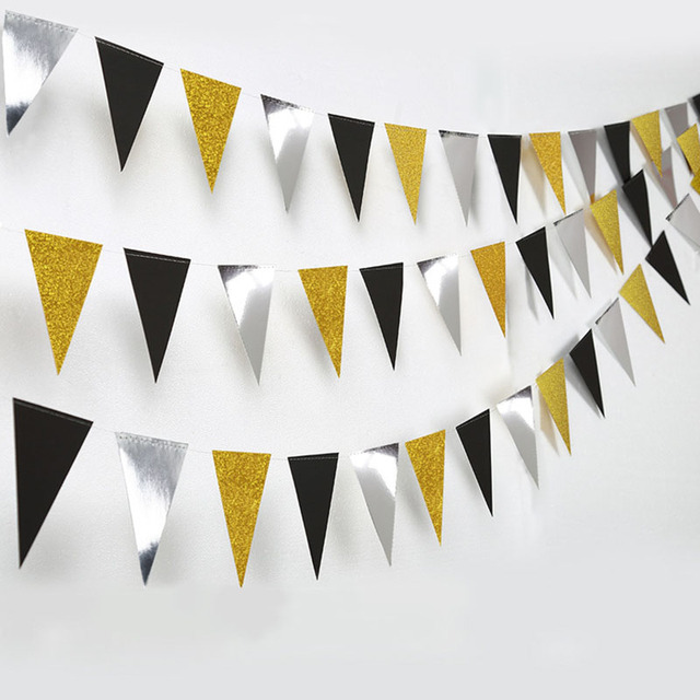 Flaga papierowa złoty/czarny proporczyk Garland 5 metrów - dekoracje na nowy rok, ślub, Baby Shower, urodziny - Wianko - 1