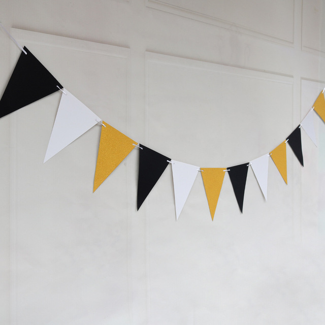 Flaga papierowa złoty/czarny proporczyk Garland 5 metrów - dekoracje na nowy rok, ślub, Baby Shower, urodziny - Wianko - 3