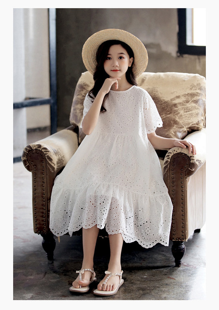 Dziecięca sukienka księżniczka Midi haftowana bawełniana z podszewką - rozmiary 4-16 lat - Wianko - 5